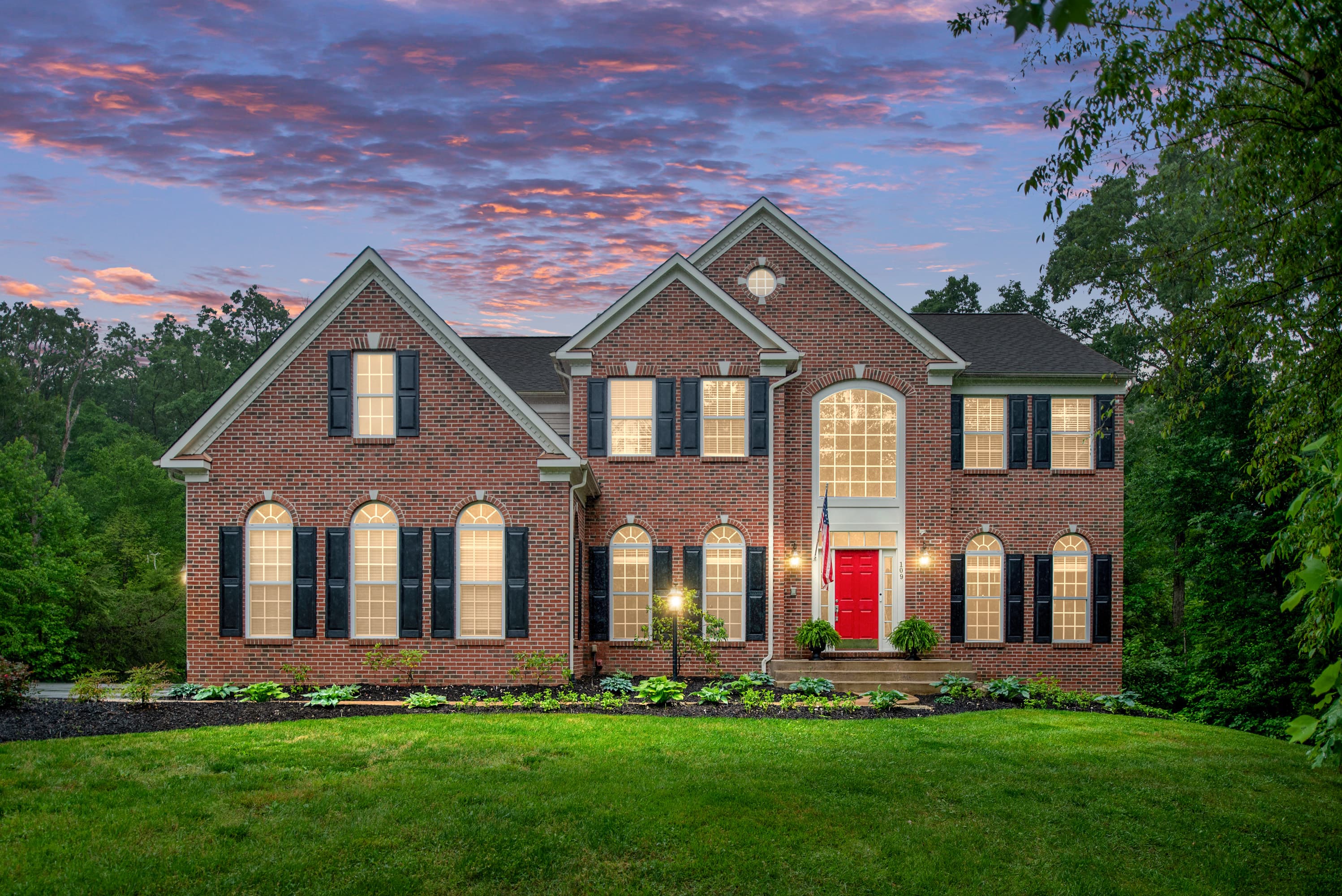 Twilight view of a Northern Virginia home on Falling Creek Drive